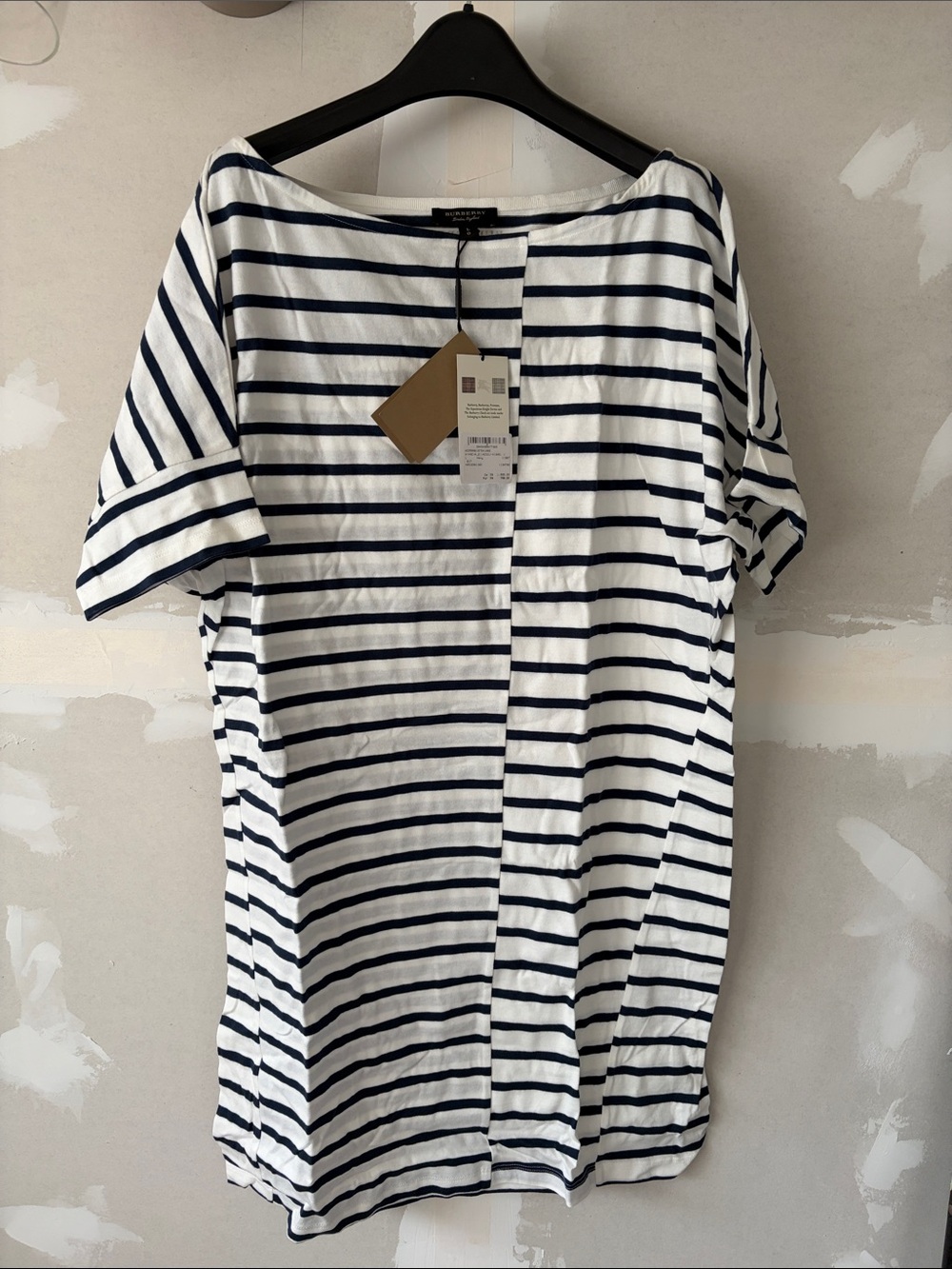 NWT Burberry Naeva Striped Navy and White Women’s Boatneck Dress size Large